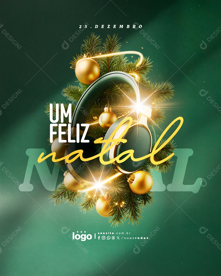 Um Feliz Natal 25 de Dezembro Fone Loja de Eletrônicos Social Media PSD Editável