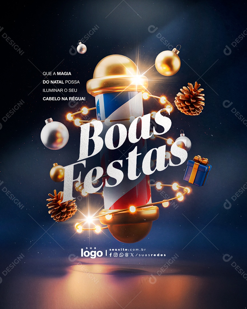 Feliz Natal 25 de Dezembro Boas Festas Barbearia Social Media PSD Editável