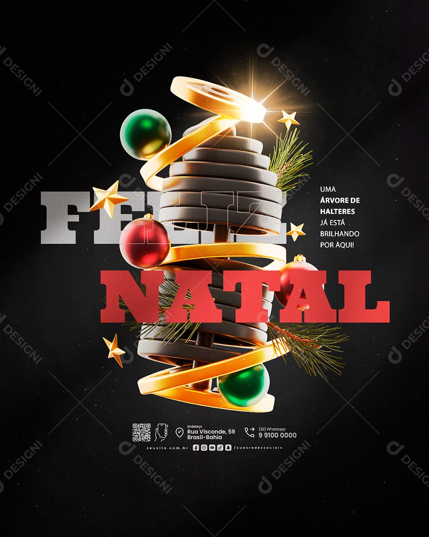 Feliz Natal 25 de Dezembro Academia Uma Árvore de Halteres Social Media PSD Editável