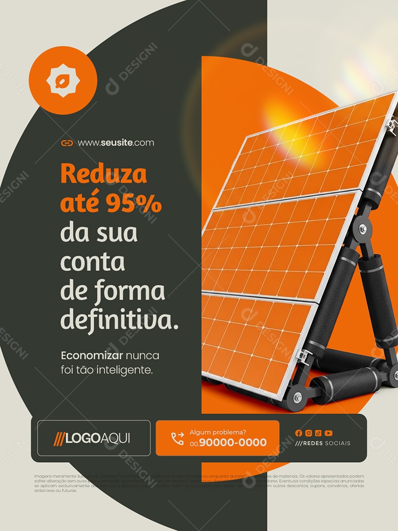 Energia Solar Reduza Até 95% da Sua Conta de Forma Definitiva Social Media PSD Editável