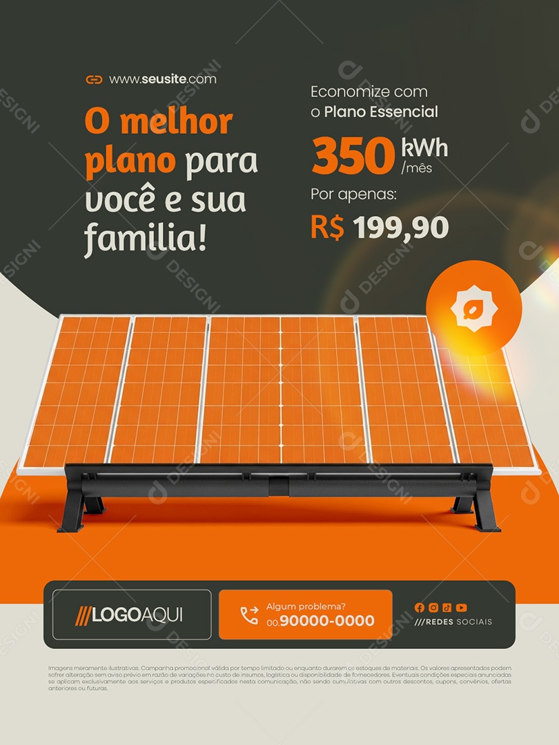 Energia Solar O Melhor Plano para Você e Sua Família Social Media PSD Editável