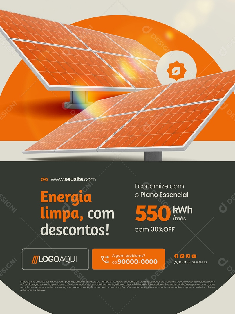 Energia Solar Energia Limpa com Descontos Social Media PSD Editável