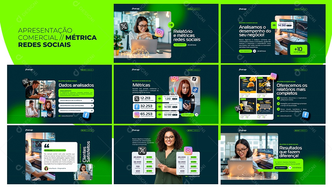 Apresentação Comercial Métrica Redes Sociais PSD Editável