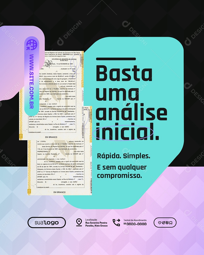 Imobiliária Basta Uma Análise Inicial Social Media PSD Editável