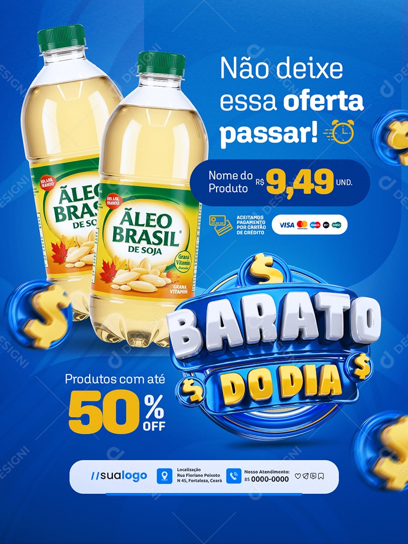 Barato do Dia Supermercado Óleo Não Deixe essa Oferta Social Media PSD Editável
