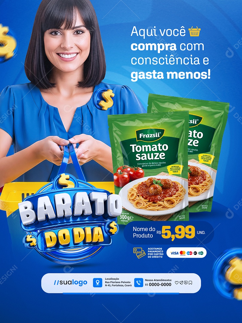 Barato do Dia Supermercado Aqui Você Compra com Consciência Social Media PSD Editável