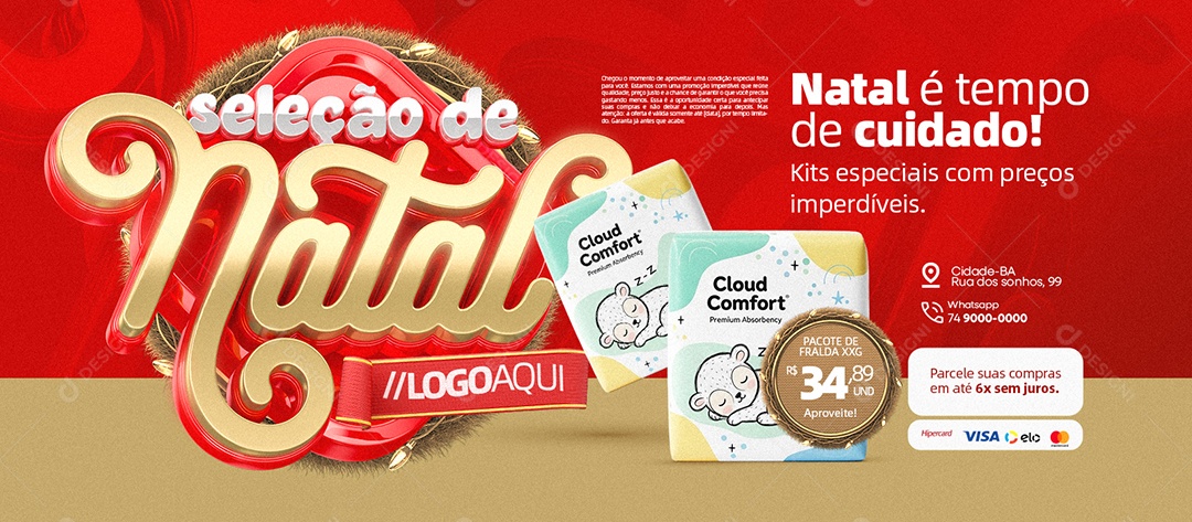 Banner Seleção de Natal Farmácia Natal é Tempo de Cuidado Social Media PSD Editável