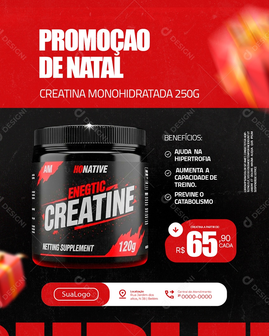 Loja de Suplementos Esquenta de Natal Creatina Monohidratada Promoção de Natal Social Media PSD Editável