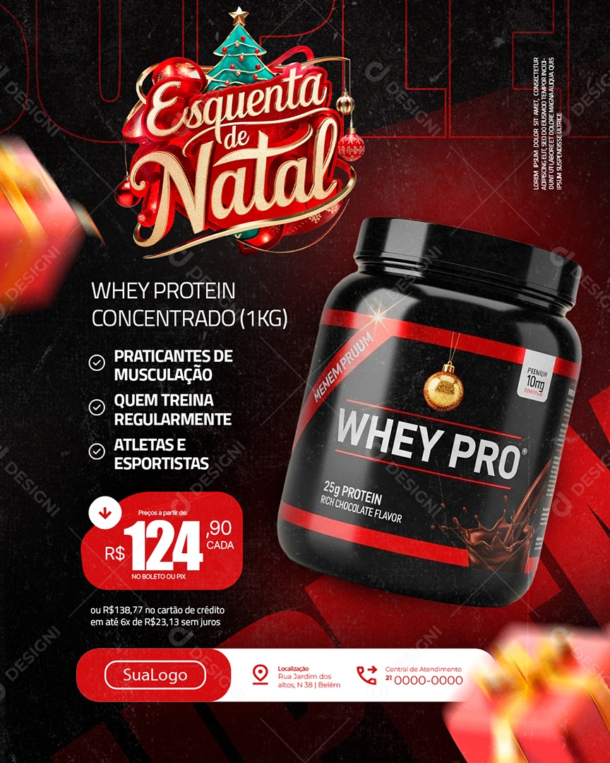 Loja de Suplementos Esquenta de Natal Whey Protein Concentrado Social Media PSD Editável