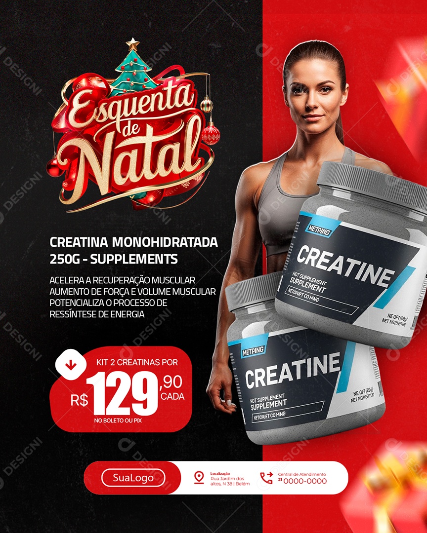 Loja de Suplementos Esquenta de Natal Creatina Monohidratada Social Media PSD Editável