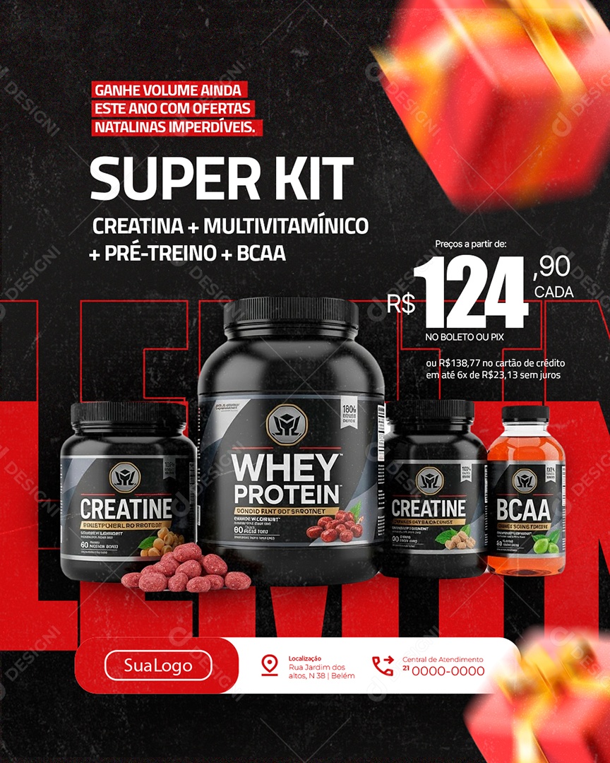 Loja de Suplementos Esquenta de Natal Super Kit Creatina Multivitamínico Social Media PSD Editável