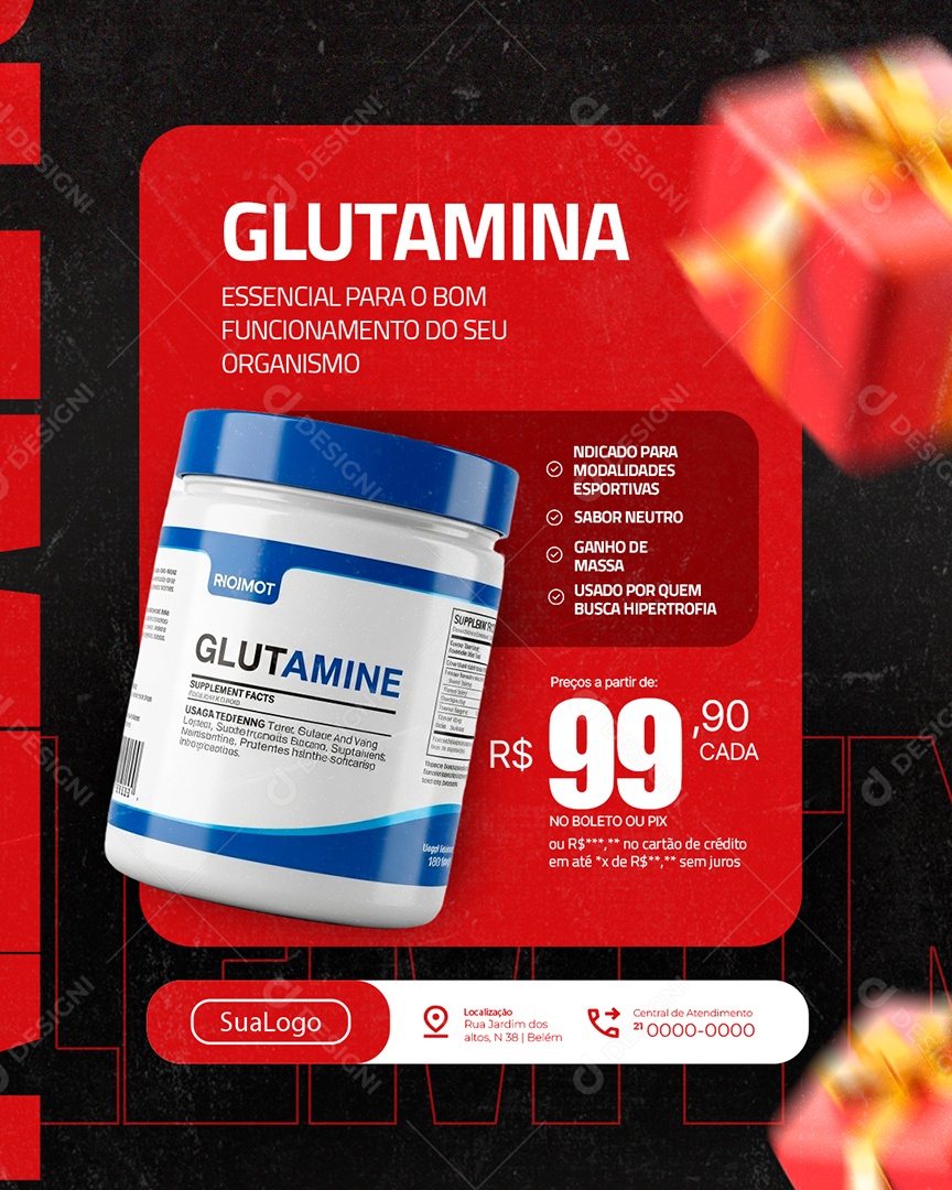 Loja de Suplementos Esquenta de Natal Glutamina Social Media PSD Editável