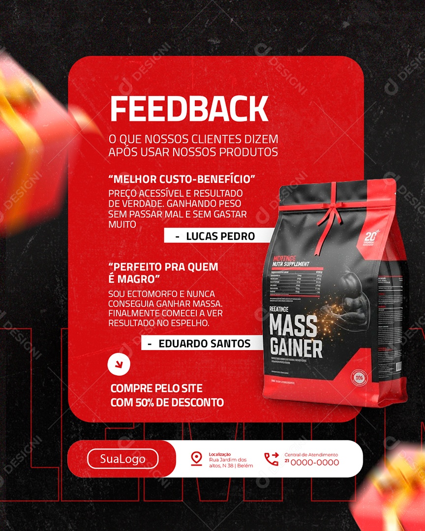 Loja de Suplementos Esquenta de Natal Feedback Melhor Custo Benefício Social Media PSD Editável