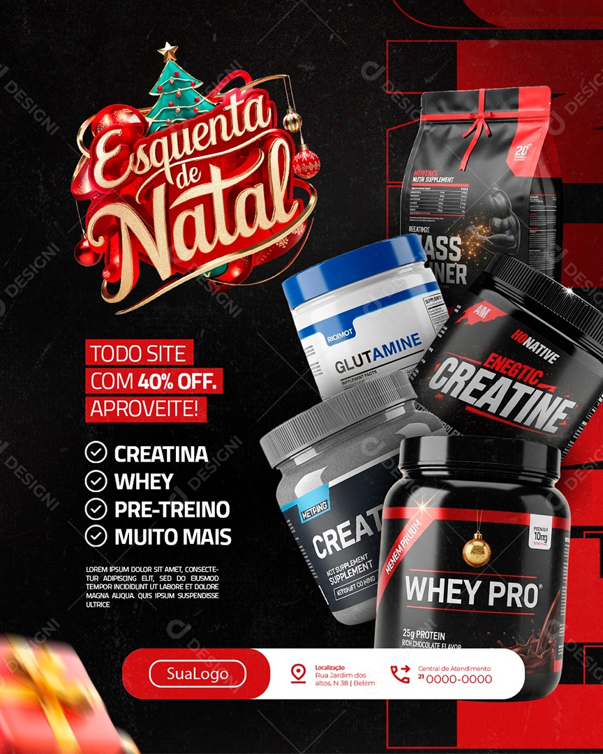 Loja de Suplementos Esquenta de Natal Todo Site com 40% Off Social Media PSD Editável