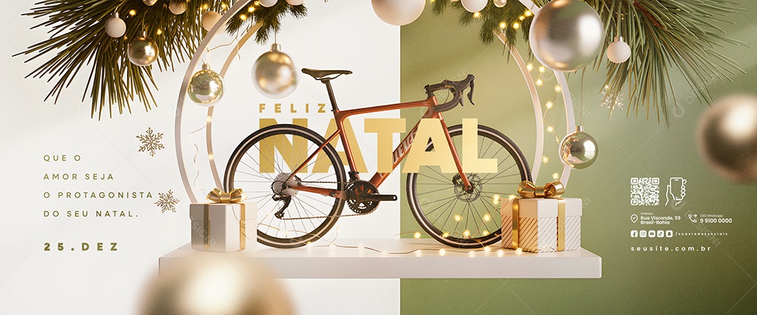 Carrossel Feliz Natal 25 de Dezembro Bicicletaria Social Media PSD Editável