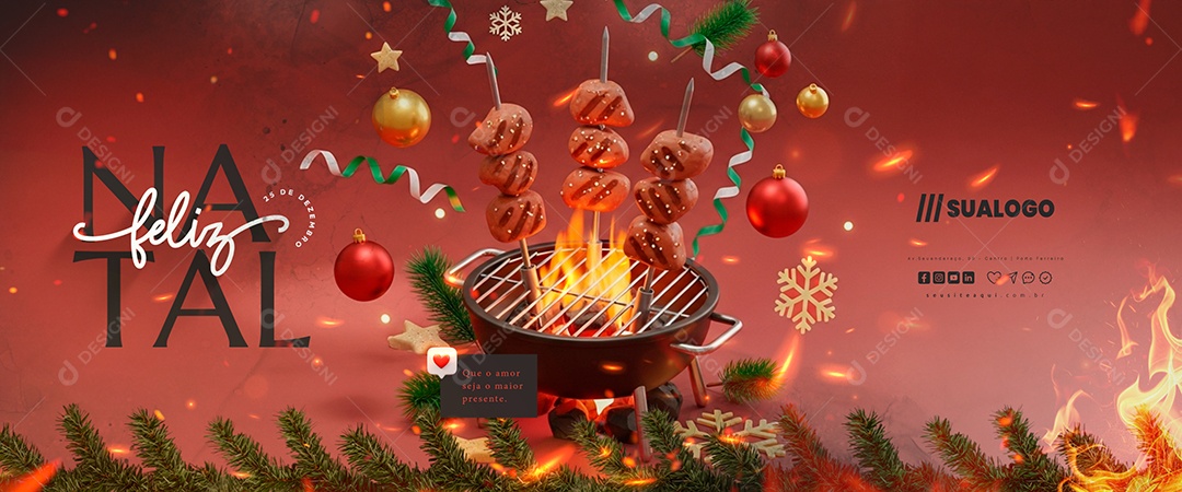 Carrossel Feliz Natal 25 de Dezembro Churrascaria Social Media PSD Editável