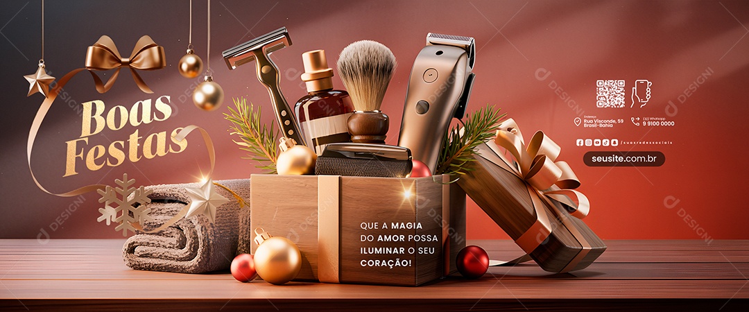 Carrossel Feliz Natal 25 de Dezembro Barbearia Social Media PSD Editável