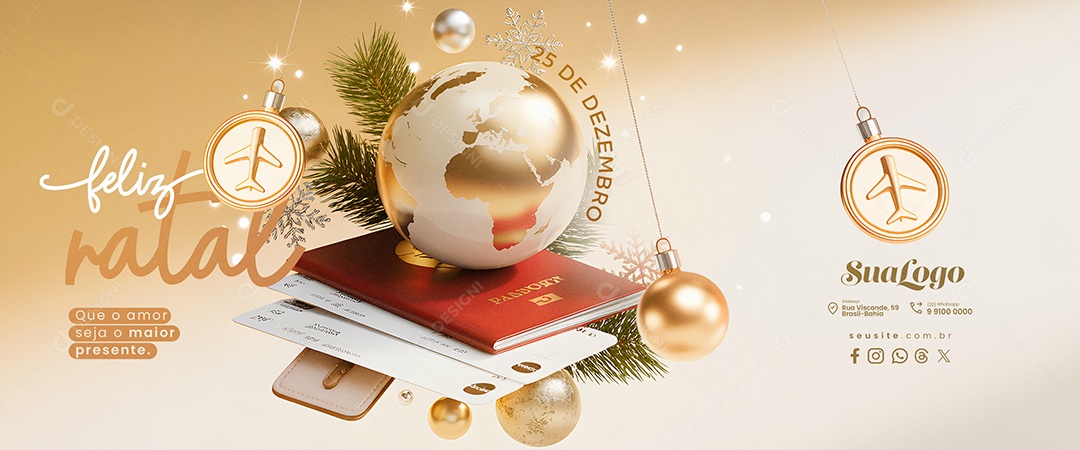 Carrossel Feliz Natal 25 de Dezembro Agência de Viagens Social Media PSD Editável