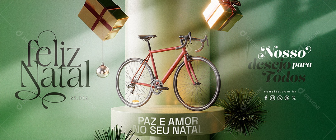 Carrossel Feliz Natal 25 de Dezembro Bicicletaria Social Media PSD Editável
