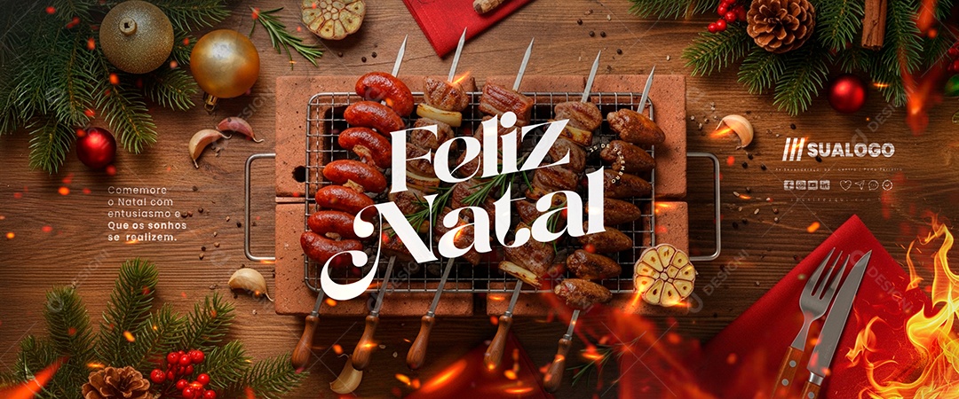 Carrossel Feliz Natal 25 de Dezembro Churrascaria Social Media PSD Editável