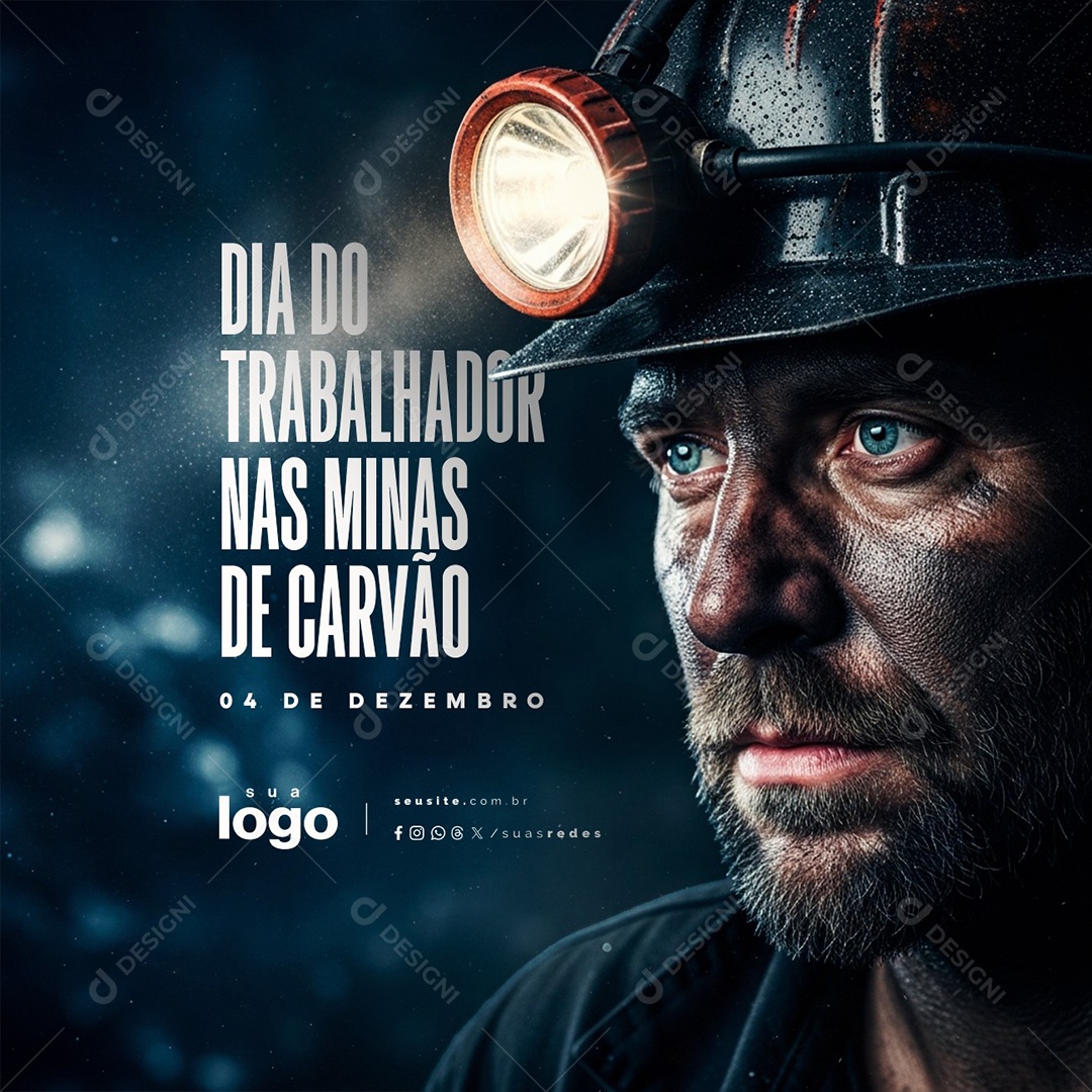 Dia do Trabalhador nas Minas de Carvão 04 de Dezembro Social Media PSD Editável