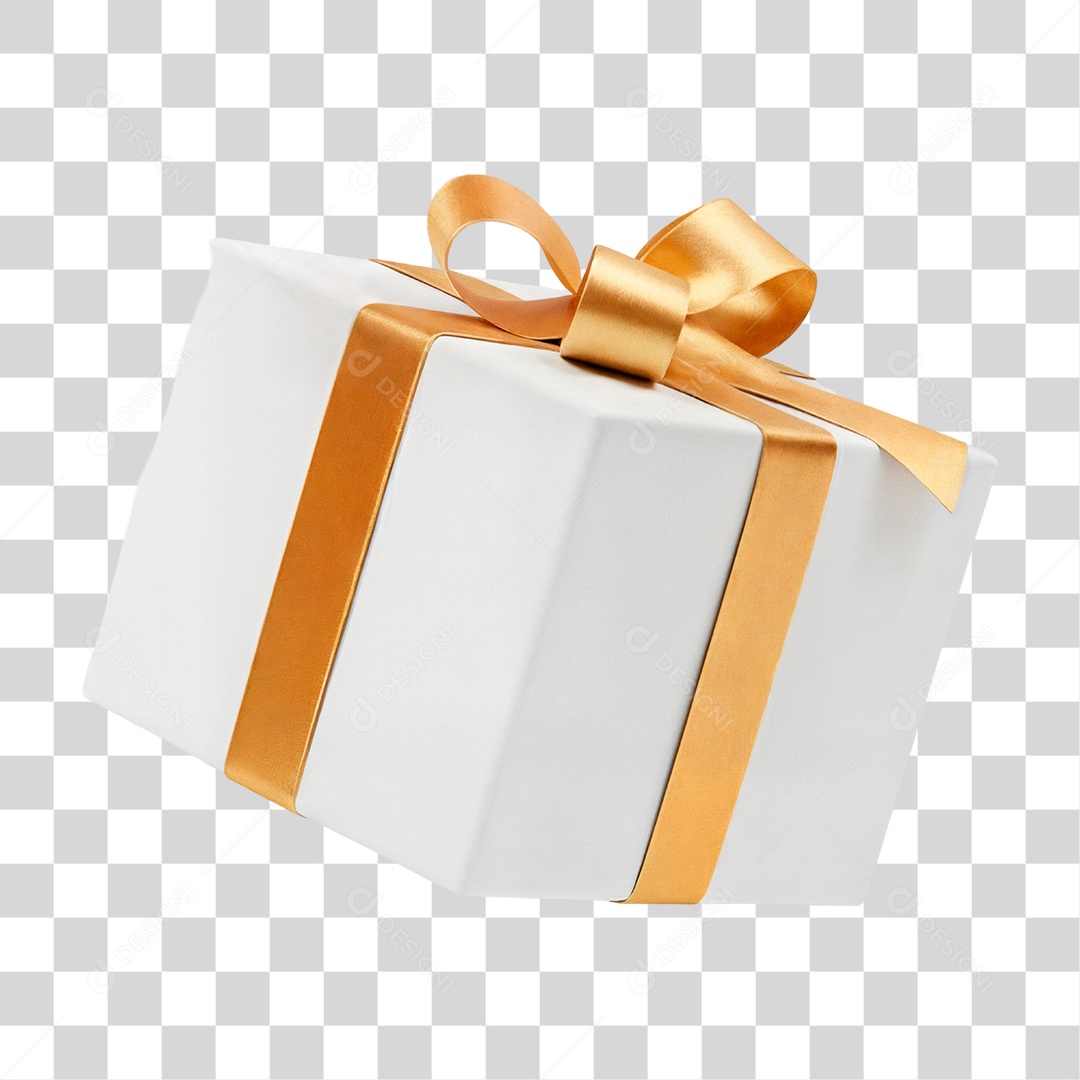 Caixa de Presente de Natal Branca com Fita e Laço Dourados (1)