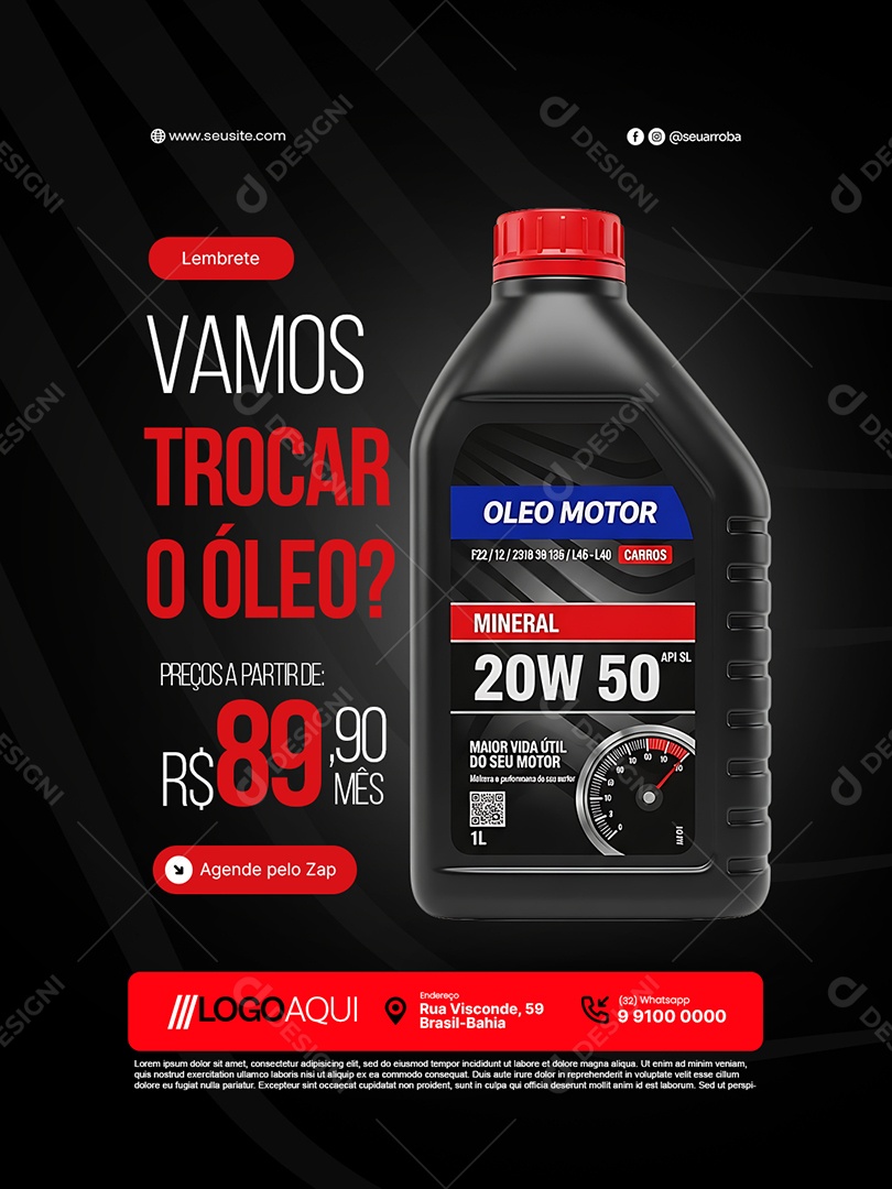 Oficina Mecânica Vamos Troca o Óleo Social Media PSD Editável