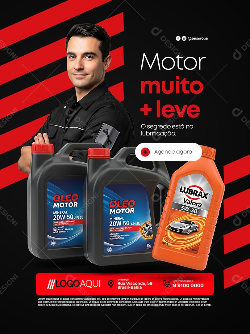 Oficina Mecânica Troca de Óleo Motor Muito Mais Leve Social Media PSD Editável