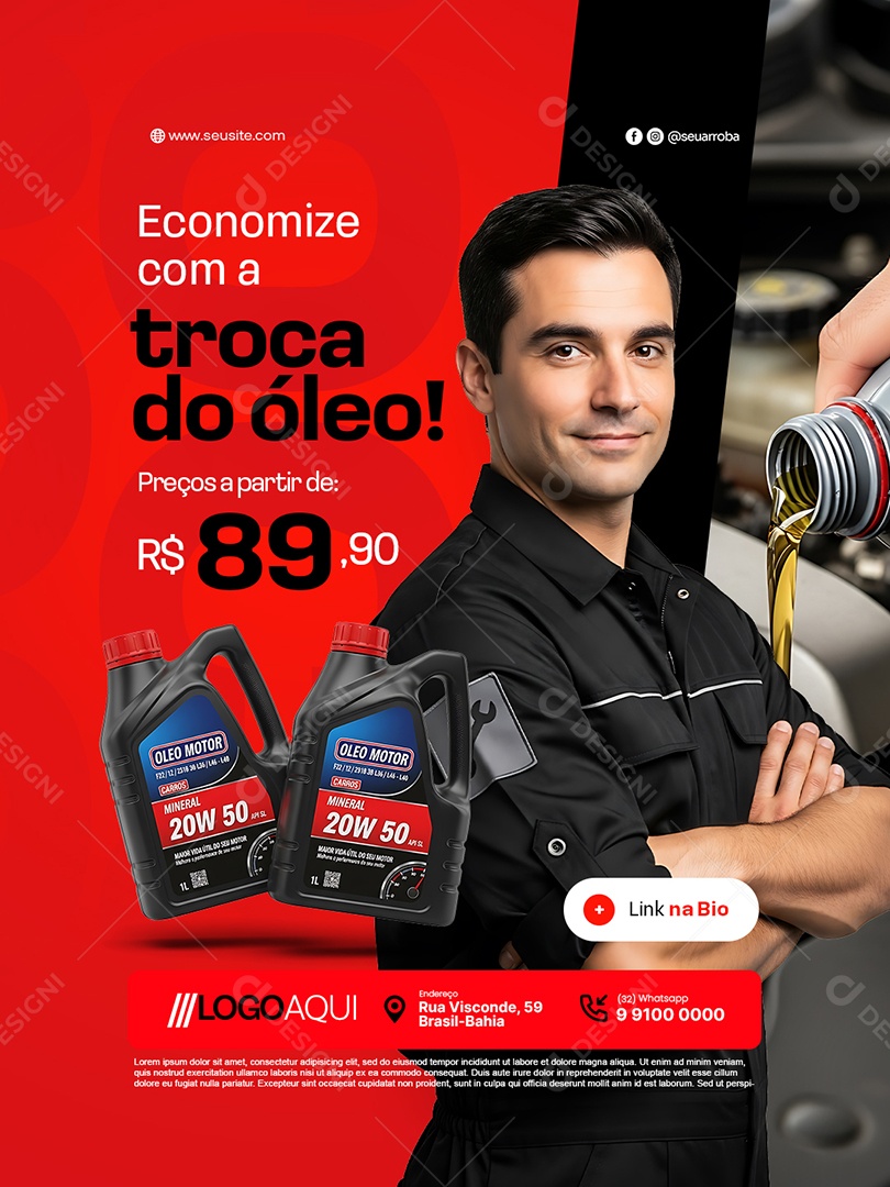 Oficina Mecânica Economize com a Troca do Óleo Social Media PSD Editável