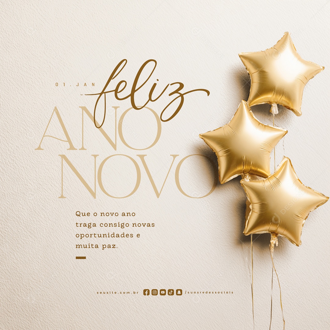 Feliz Ano Novo 01 de Janeiro Social Media PSD Editável