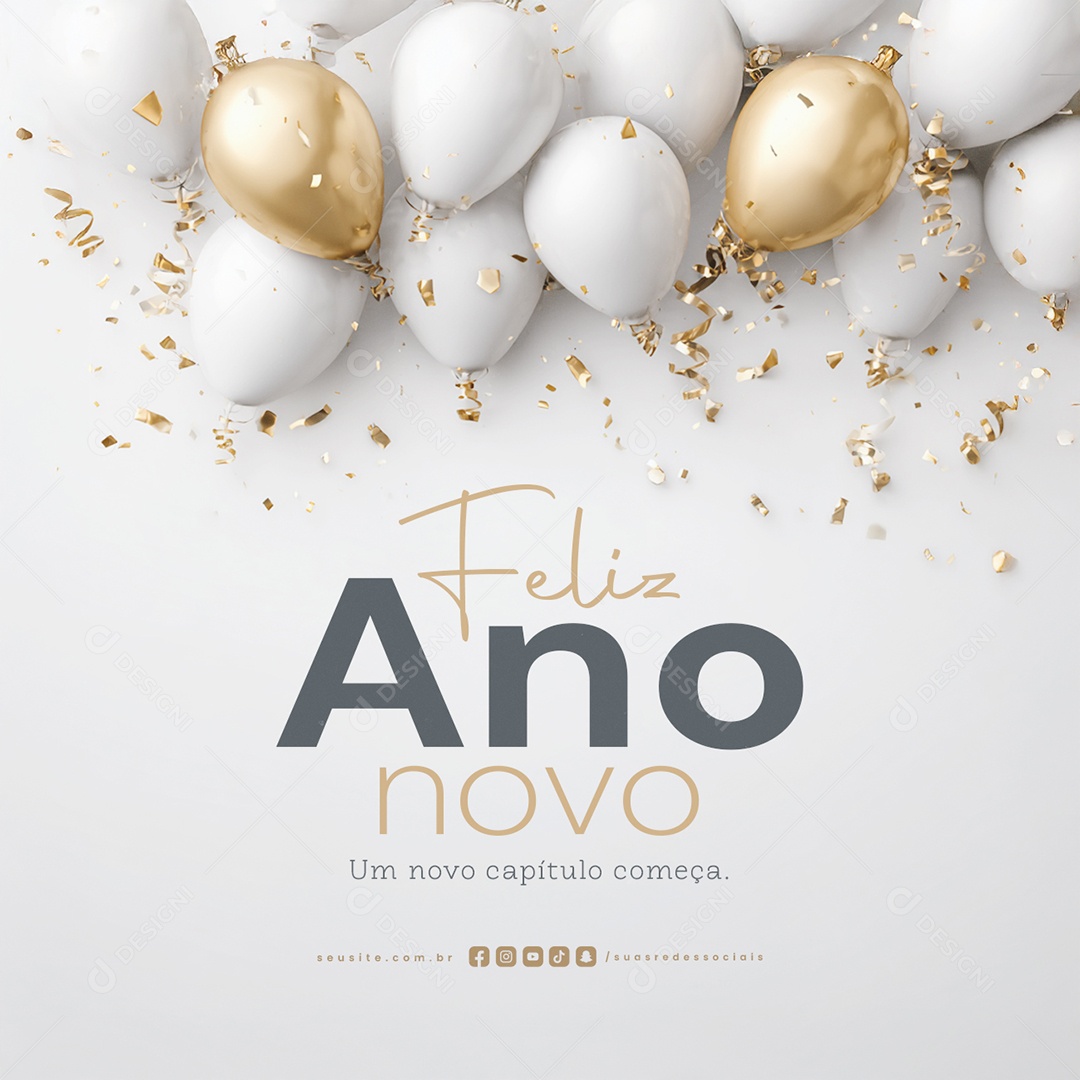 Feliz Ano Novo 01 de Janeiro Um Novo Capítulo Começa Social Media PSD Editável