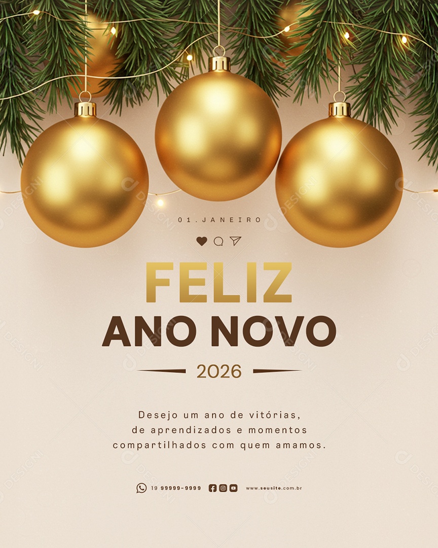 Feliz Ano Novo 01 de Janeiro Desejo Um Ano de Vitória Social Media PSD Editável