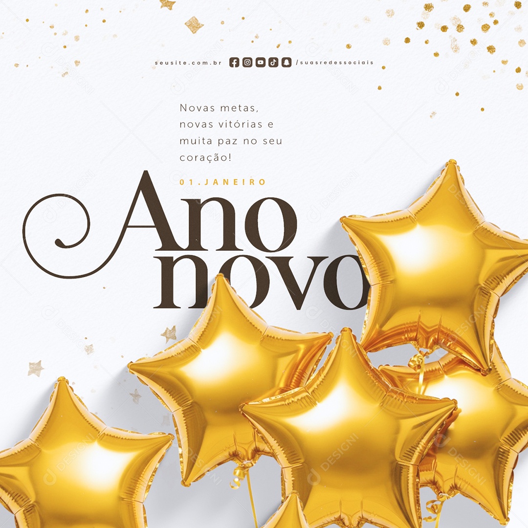 Ano Novo 01 de Janeiro Novas Metas Novas Vitórias Social Media PSD Editável