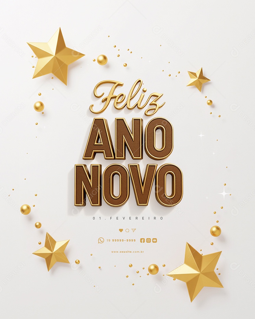 Feliz Ano Novo 01 de Janeiro Social Media PSD Editável