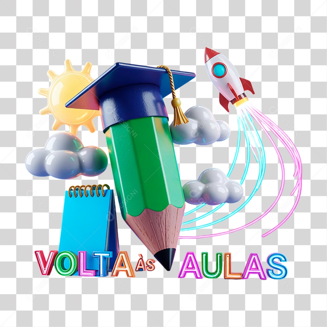 Selo 3D Volta ás Aulas para Composição PNG Transparente