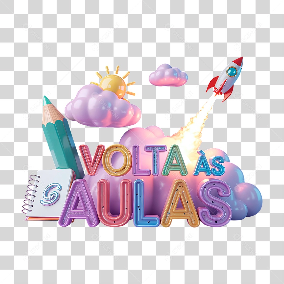 Selo 3D Volta ás Aulas para Composição PNG Transparente