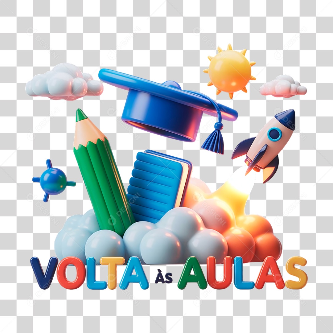 Selo 3D Volta ás Aulas para Composição PNG Transparente