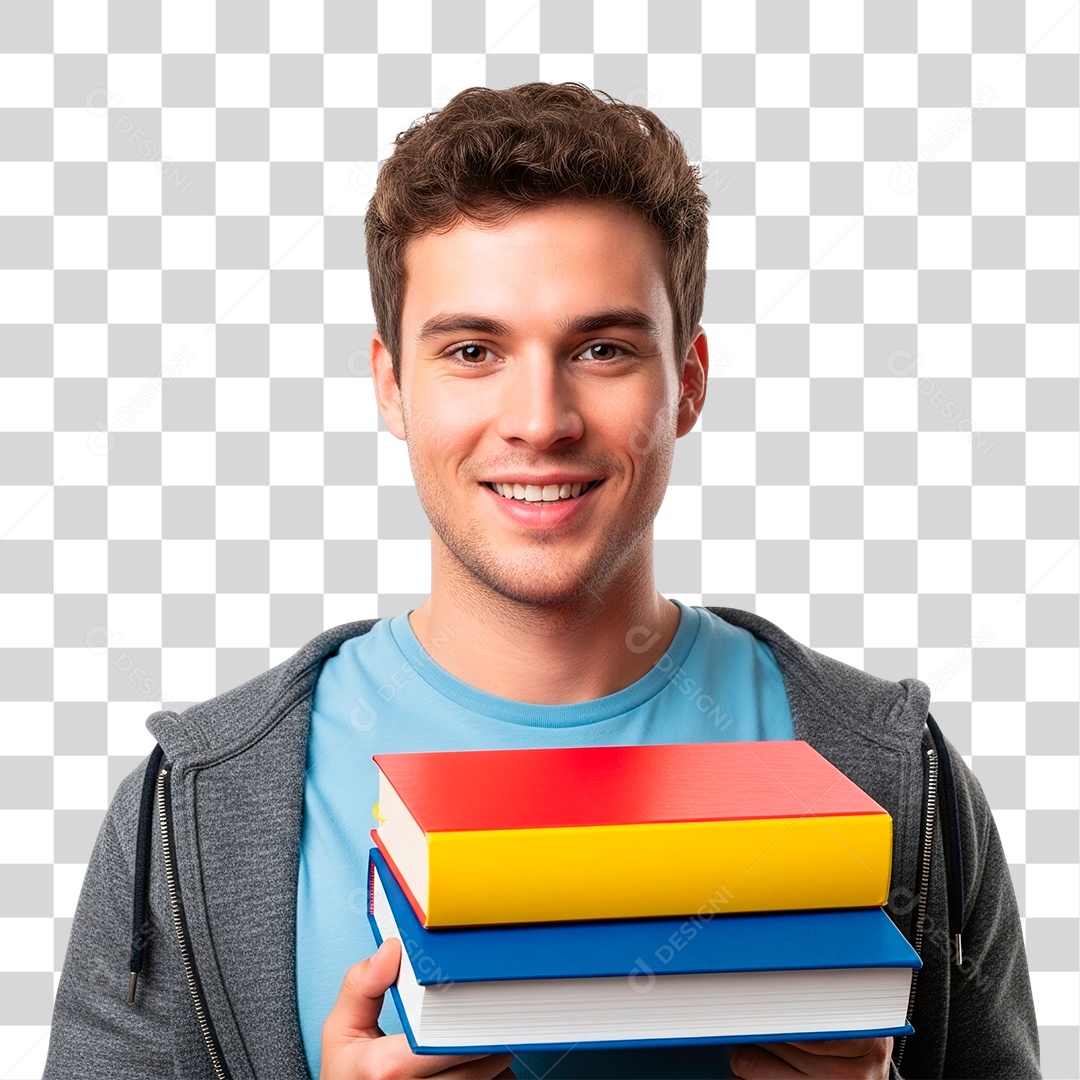 Estudante Segurando Livros PNG Transparente