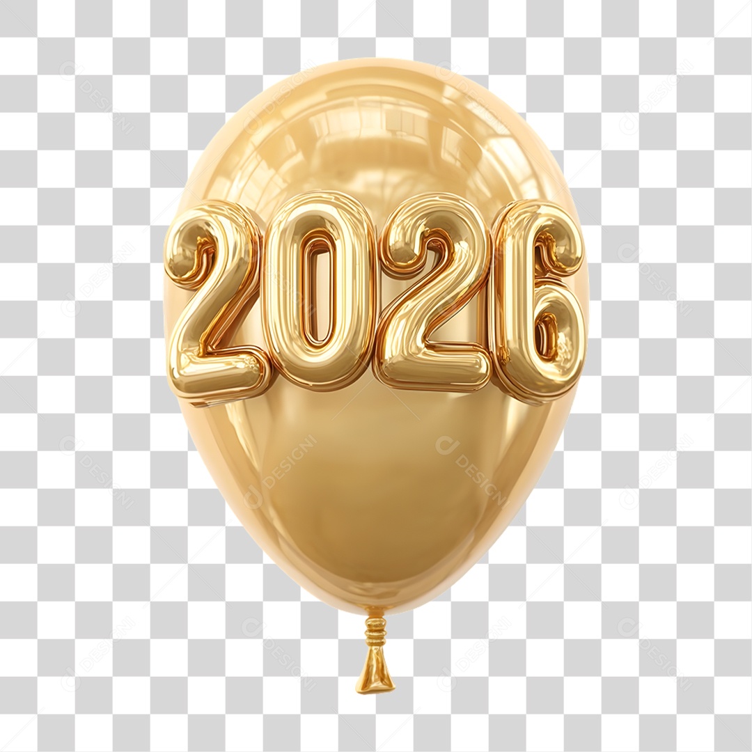 Elemento 3D Balão de Ano Novo 2026 PNG Transparente