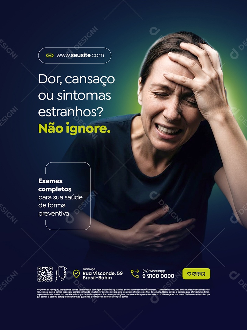 Clínica Médica Dor Cansaço ou Sintomas Estranhos Não Ignore Social Media PSD Editável