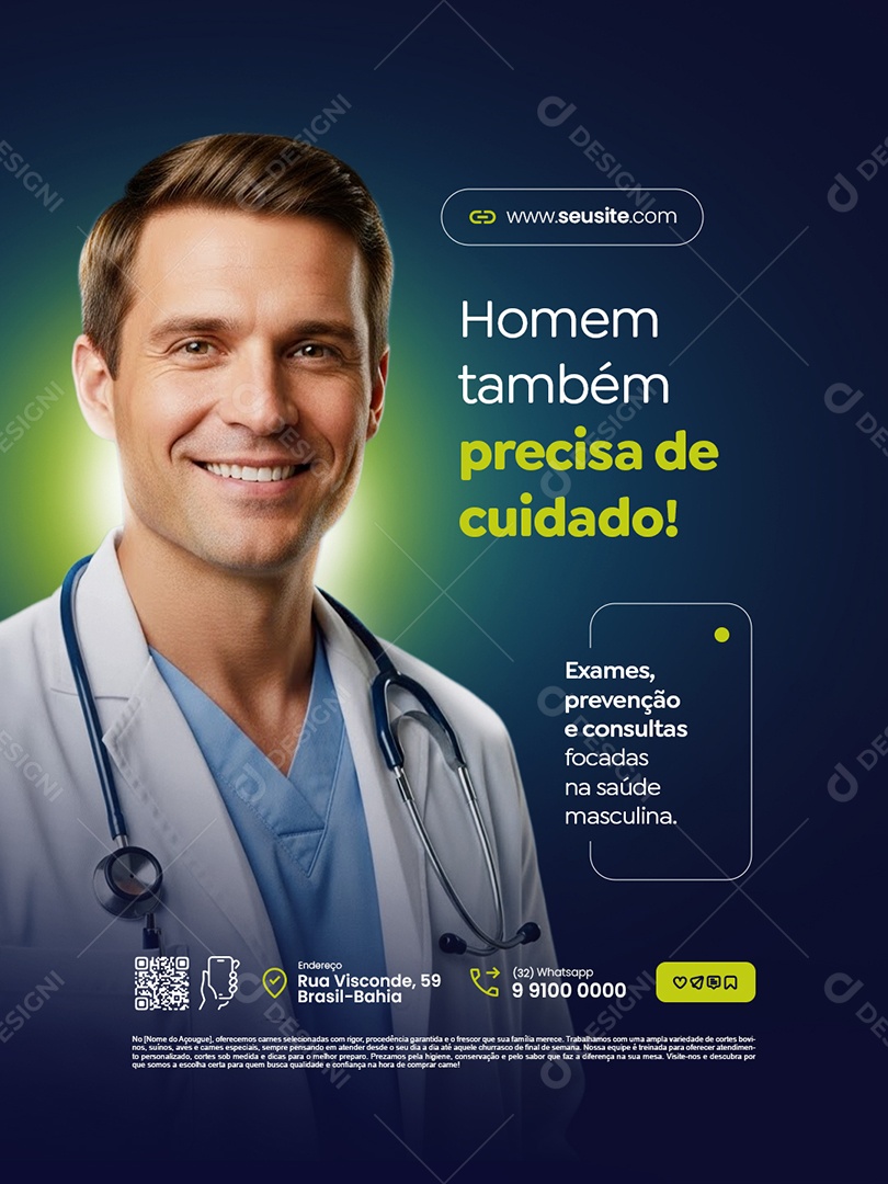 Clínica Médica Homem Também Precisa de Cuidado Social Media PSD Editável