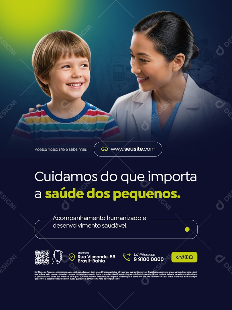 Clínica Médica Cuidamos do Que Importa a Saúde dos Pequenos Crianças Social Media PSD Editável