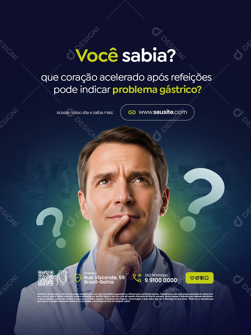 Clínica Médica Você Sabia Que Coração Acelerado Após Refeições Social Media PSD Editável