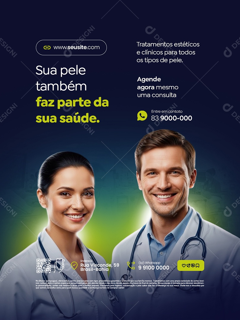 Clínica Médica Sua Pele Também Faz Parte da Sua Saúde Social Media PSD Editável