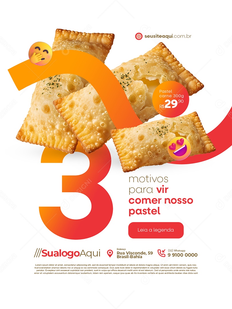 Pastelaria Três Motivos para Vir Comer Nosso Pastel Social Media PSD Editável