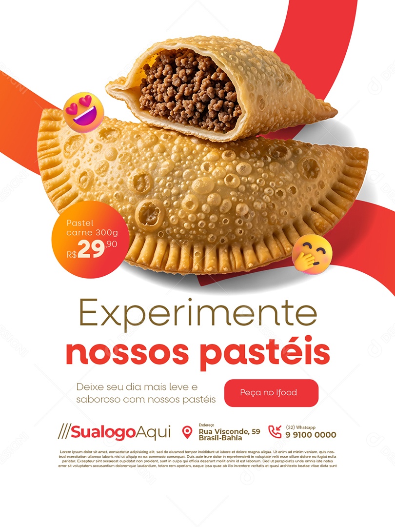 Pastelaria Experimente Nossos Pastéis Social Media PSD Editável