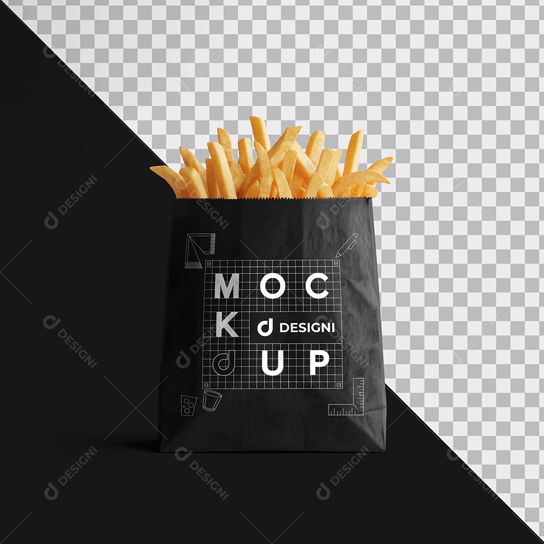 Mockup Batata Frita no Saco de Papel PSD Editável
