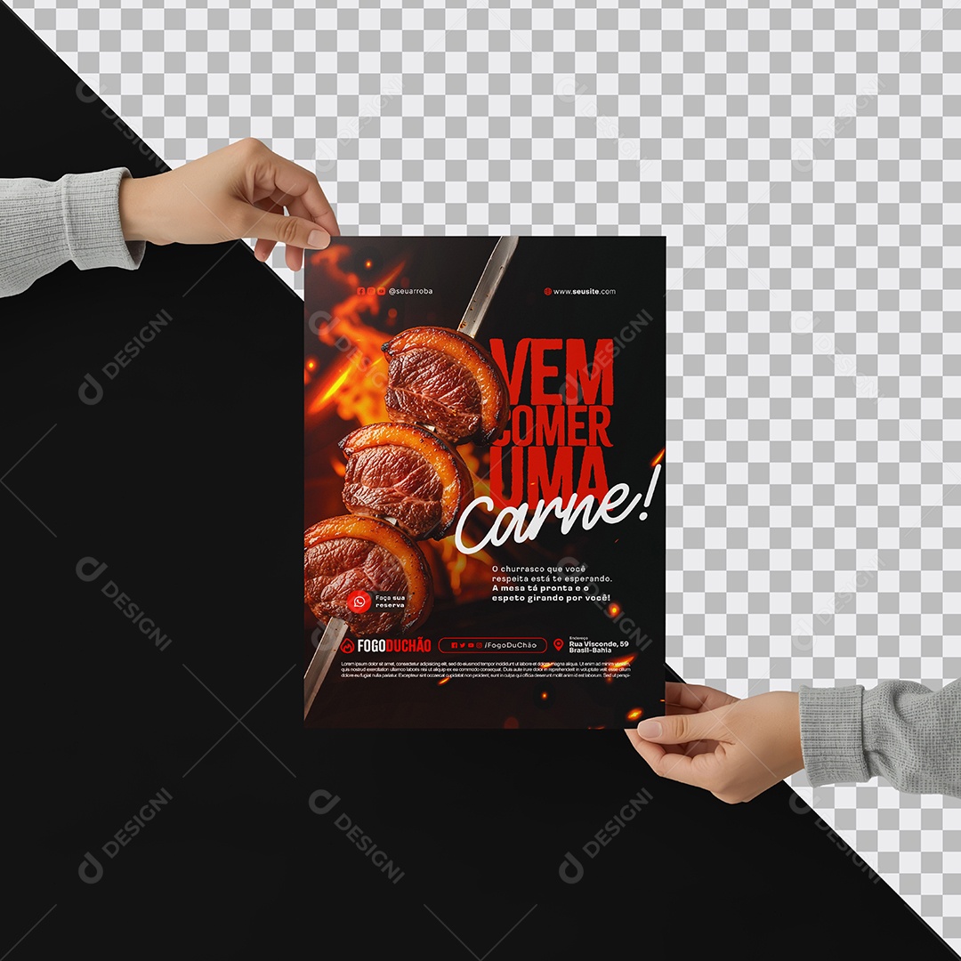 Mockup Cartaz A4 na Mão de Churrascaria PSD Editável