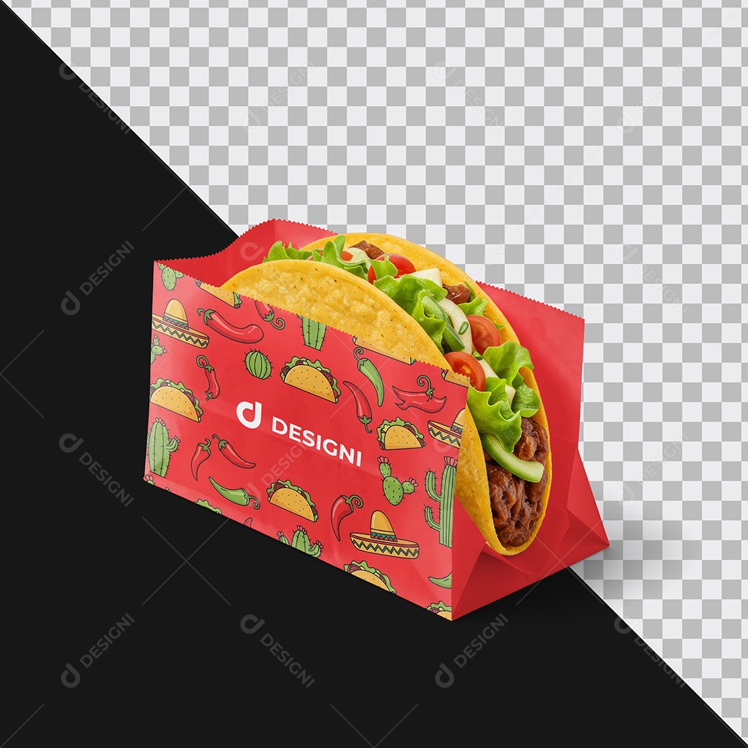 Mockup Comida Mexicana Taco na Embalagem de Papel PSD Editável