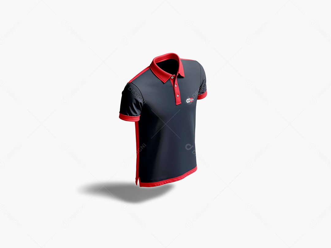 Camisa polo mockup suspensa, fundo liso com sombra